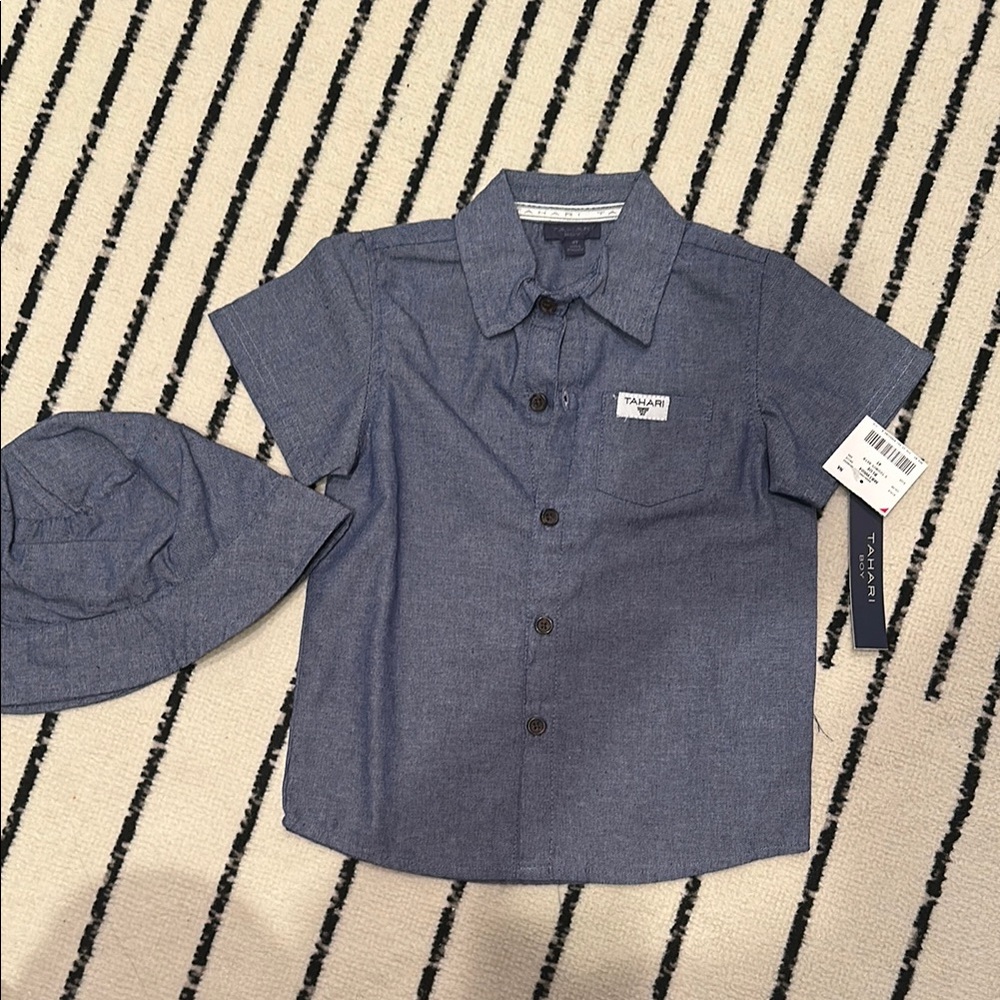 Tahari Blue Button Down Shirt Casual Versatile